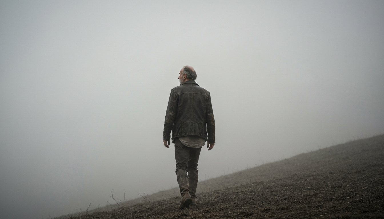 A lone figure walking through heavy fog, the disorientation of the NoFap flatline
