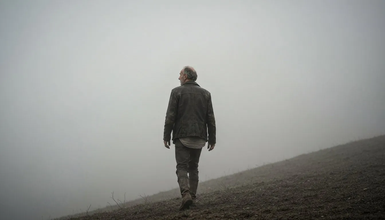 A lone figure walking through heavy fog, the disorientation of the NoFap flatline