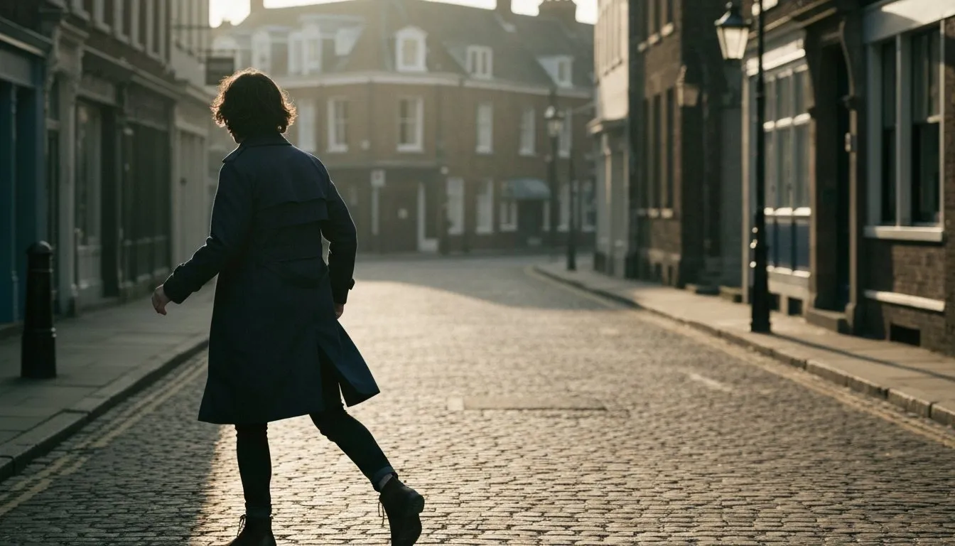 A person walking outdoors in cold early light, using movement to ride out an urge