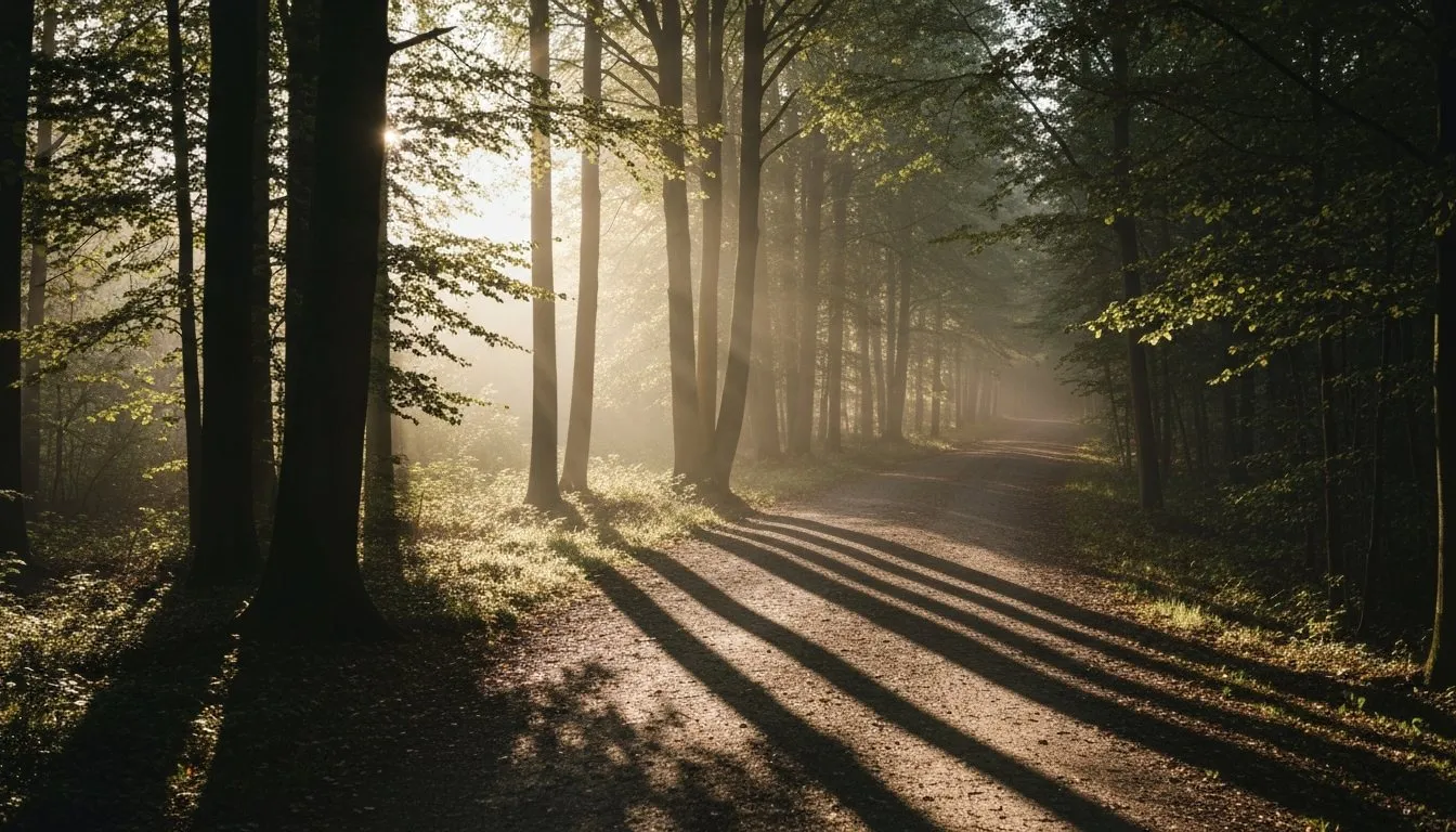 Person walking a forest path in golden light, symbolizing the journey toward mental clarity