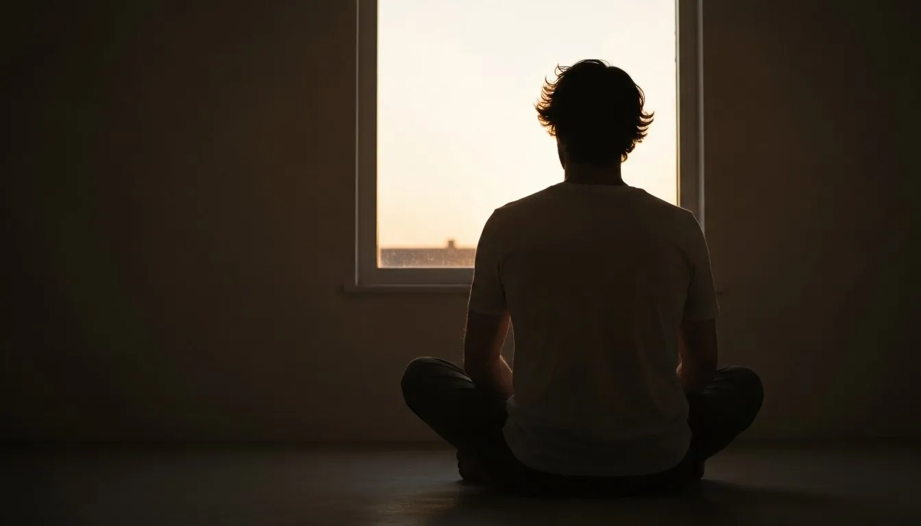 Man meditating at sunrise, representing energy conservation and inner power