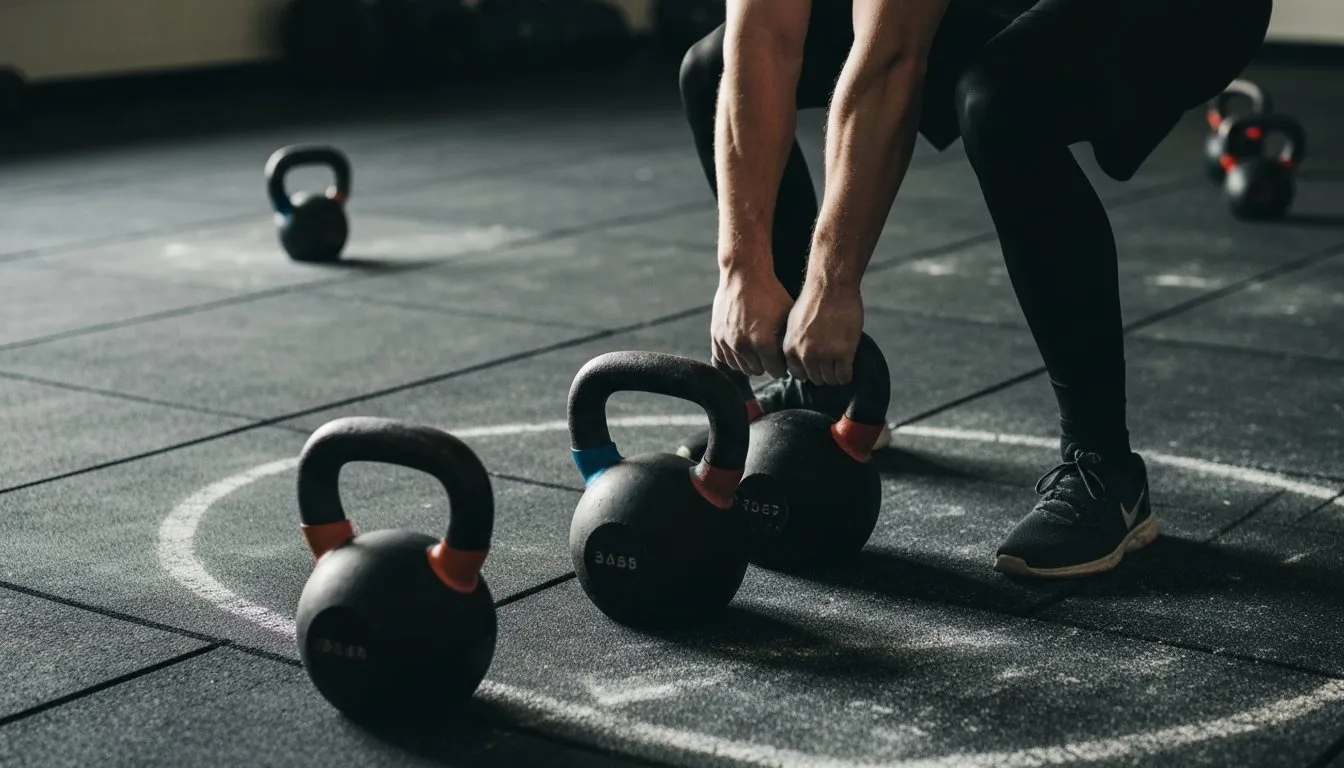 Athlete training with kettlebells